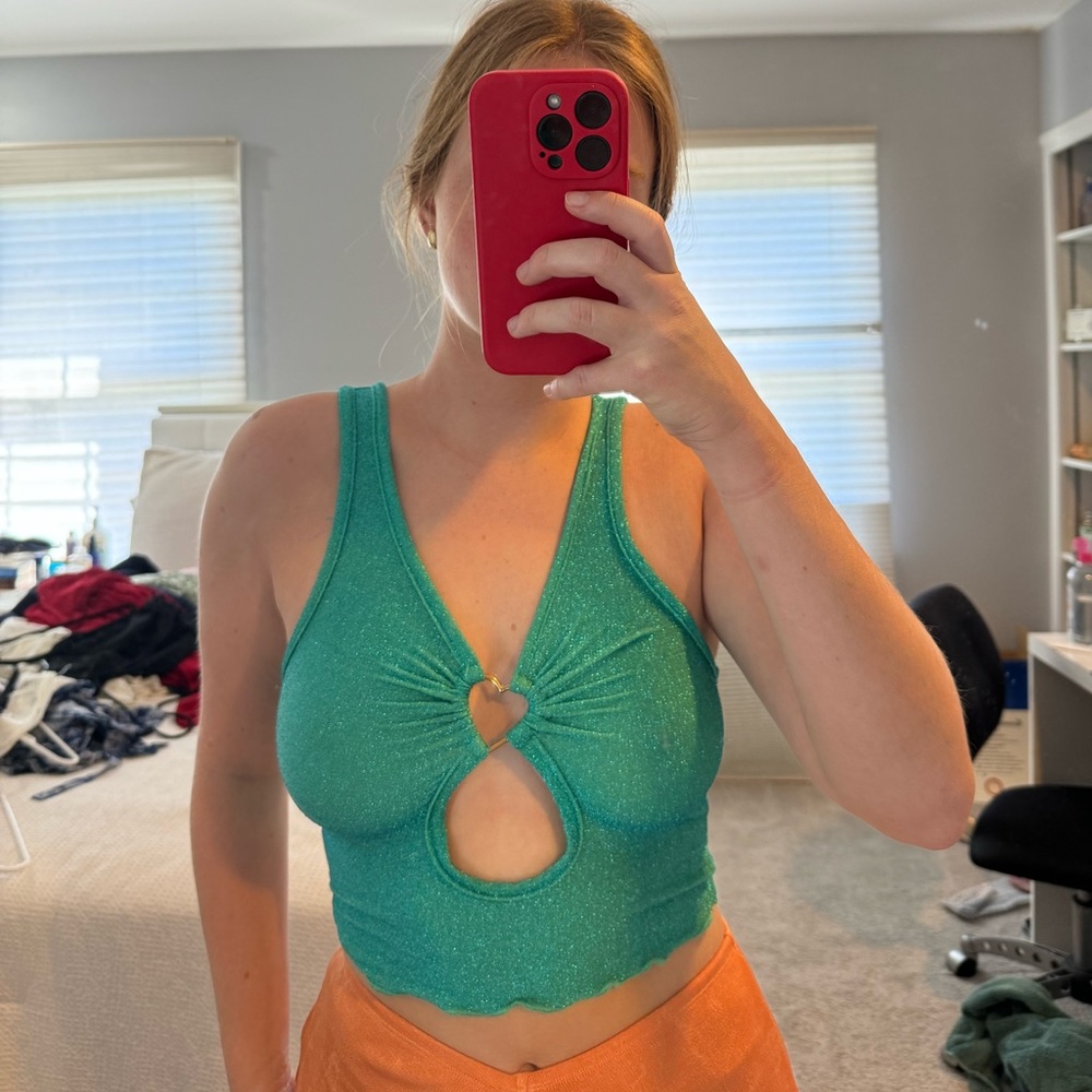 Teal sparkly going out top